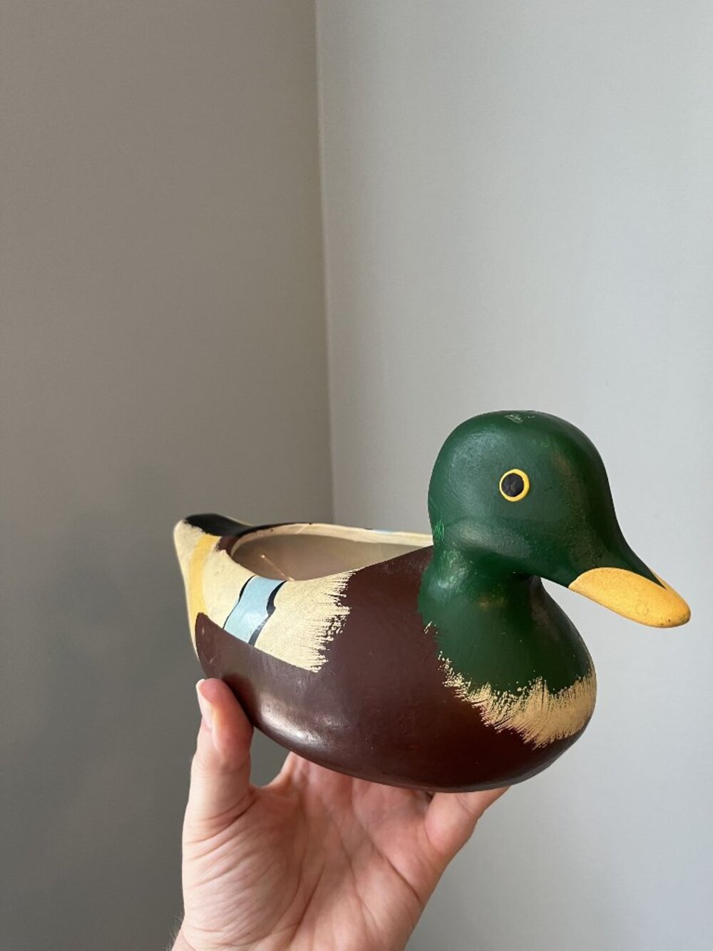 Vintage Mallard Duck Ceramic Planter Hand-Painted Decorative Accent 9.5"